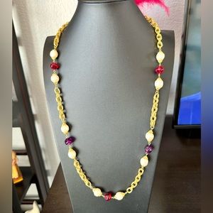 Vintage Chain with Faux Pearls and Gems Necklace